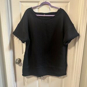 Free People Movement Black Short-Sleeve Raw-Edge Pullover Sweatshirt